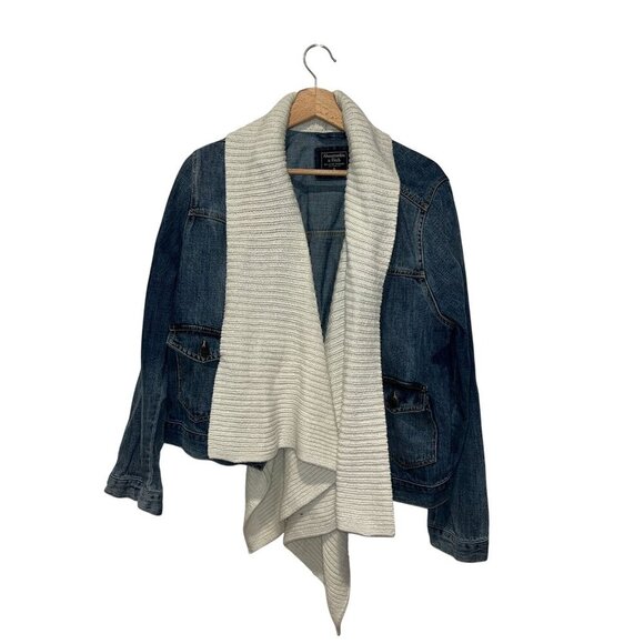 Abercrombie & Fitch Blue Denim Knit Waterfall Collar Jean Jacket Women's Size XL - Picture 2 of 10